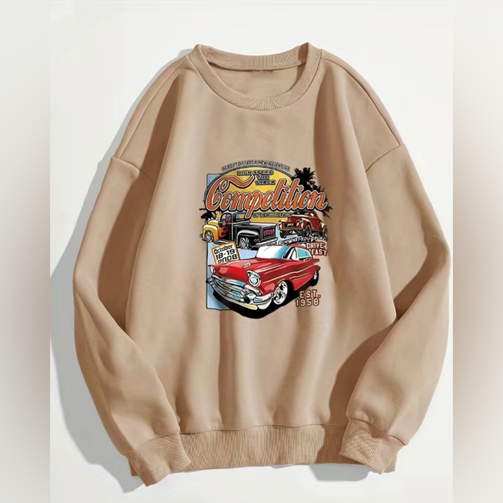 (New) Vintage Car Print Pullover Sweatshirt Crewneck